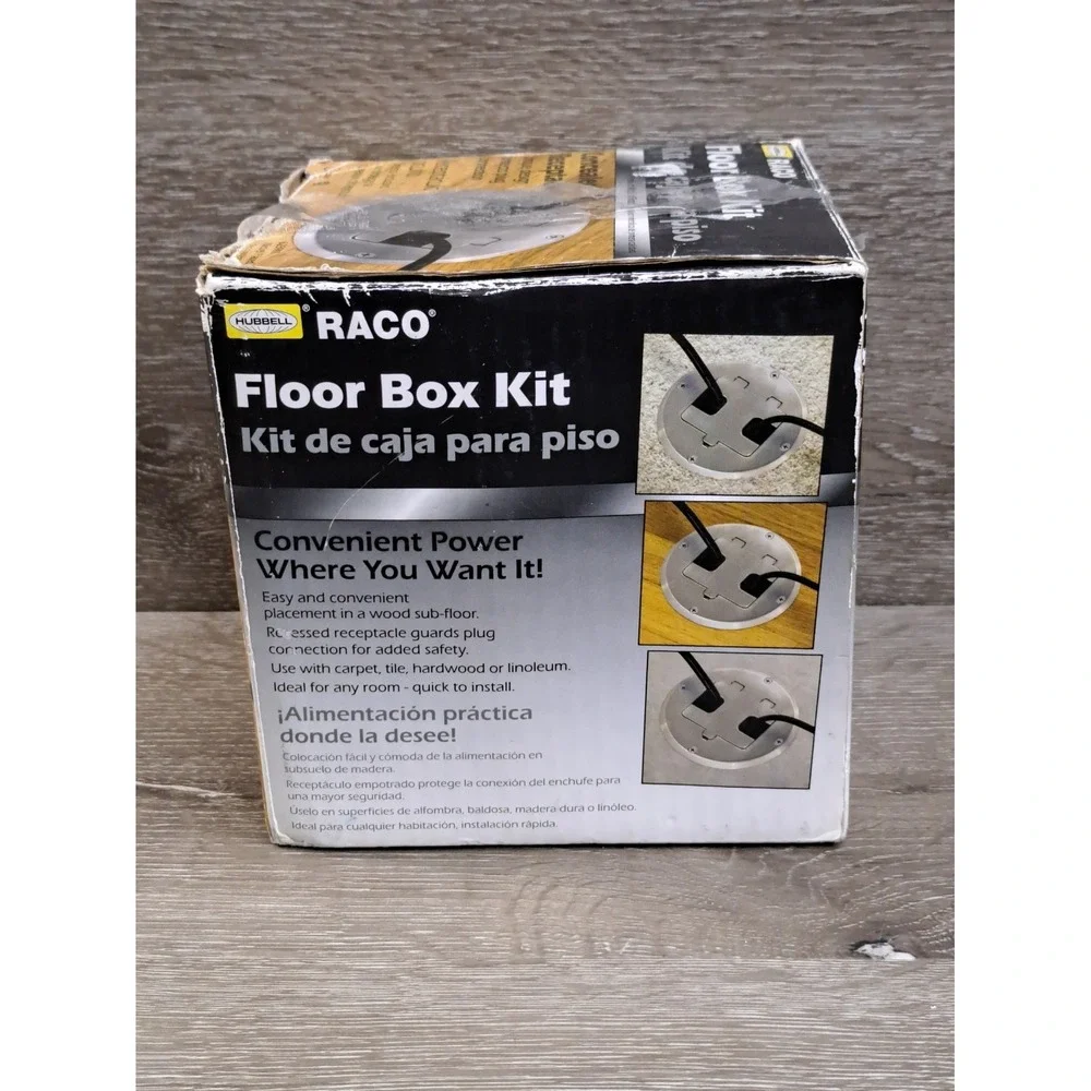 Hubbell Raco 6239NI Floor Box Kit Single Gang Round Satin Nickel Recessed Duplex